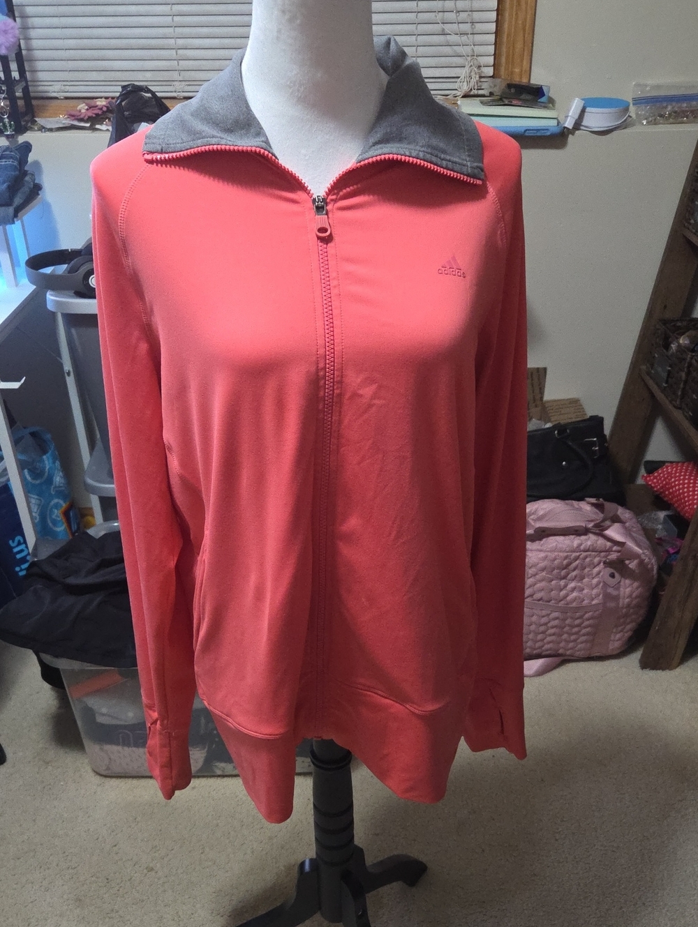 adidas Coral Zip Front Track Jacket with Gray Collar